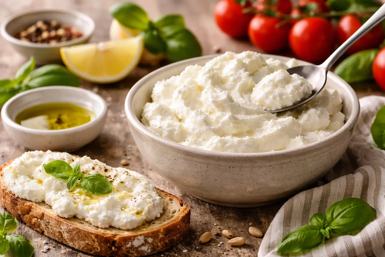 La ricotta , fromage frais soyeux