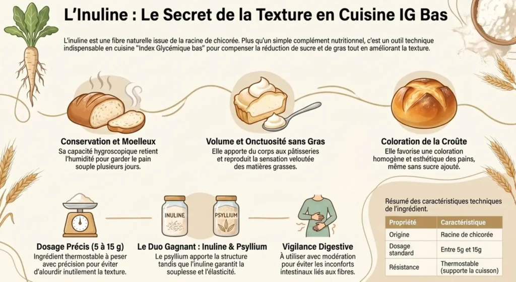 inuline texture cuisine ig bas humidité volume onctuosité psyllium dosage