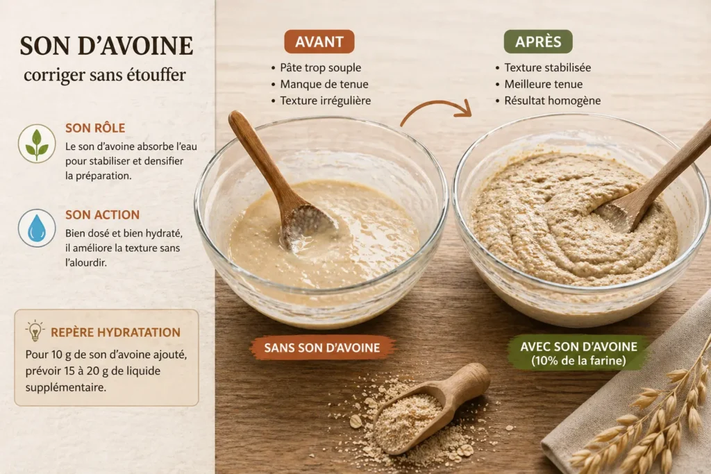 Son d’avoine – comparaison pâte avant et après ajout, correction de texture et amélioration de la tenue