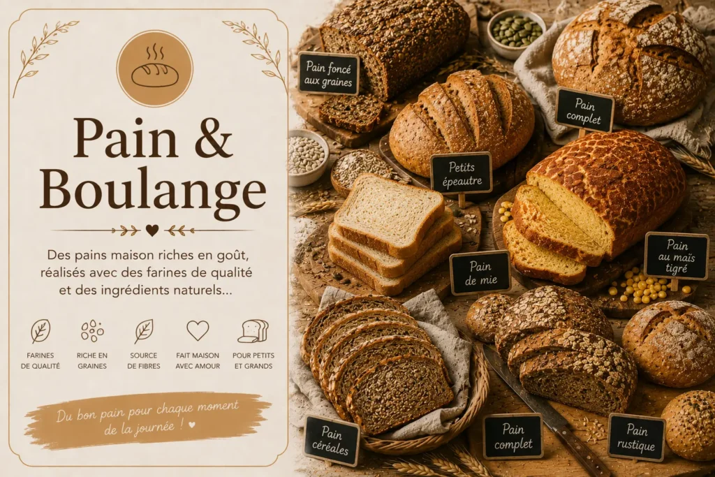 Catégorie pain et boulange Saines & Gourmandes avec pains artisanaux, miches au levain et boulange maison