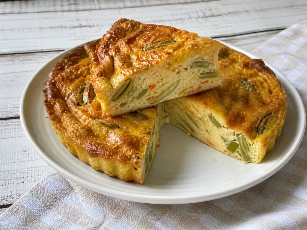 Quiche sans pâte aux légumes avec texture dorée et appareil moelleux garni de courgettes et carottes