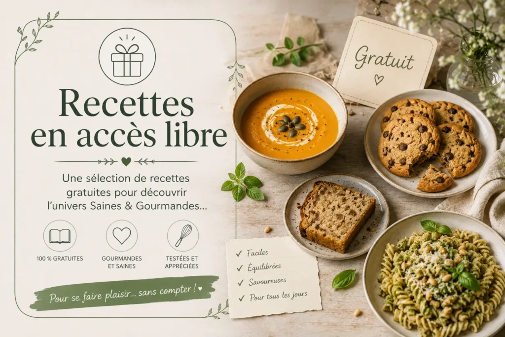 Catégorie recettes en accès libre Saines & Gourmandes avec sélection de recettes gratuites du site