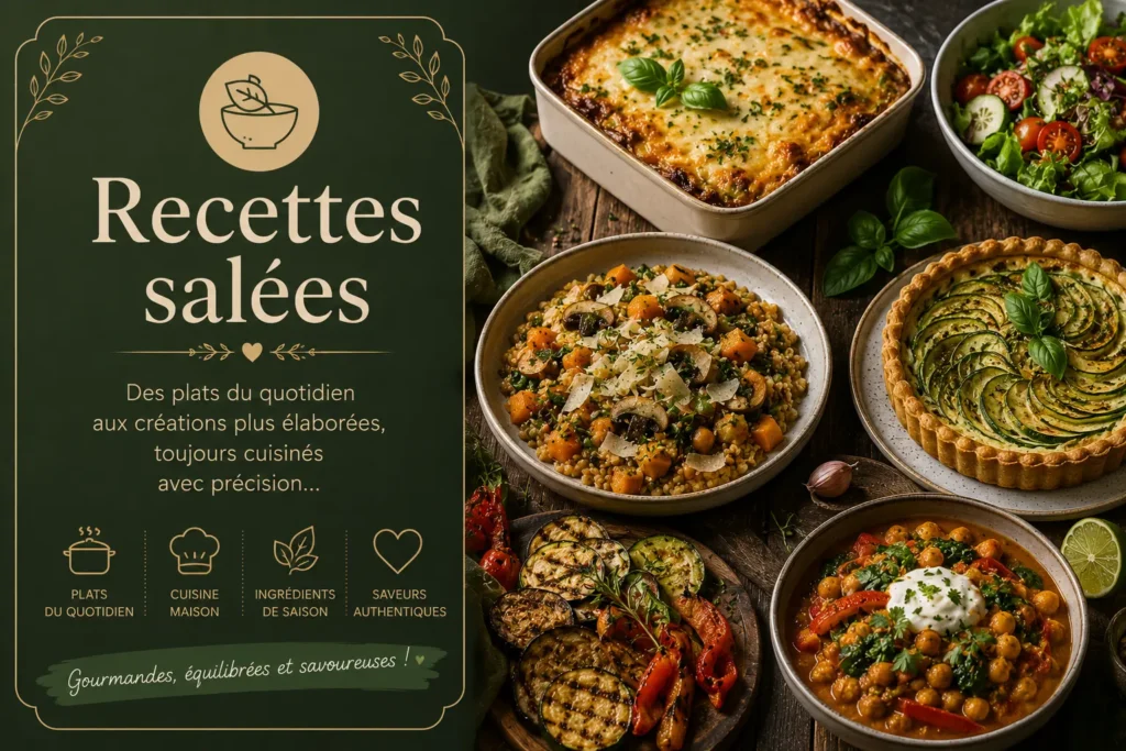 Catégorie recettes salées Saines & Gourmandes avec plats maison généreux et cuisine familiale