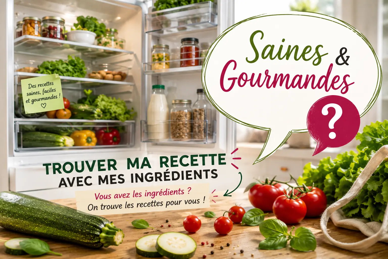Notre Frigo Saines & Gourmandes : trouver une recette avec mes ingrédients à partir du contenu de mon réfrigérateur et de mon placard