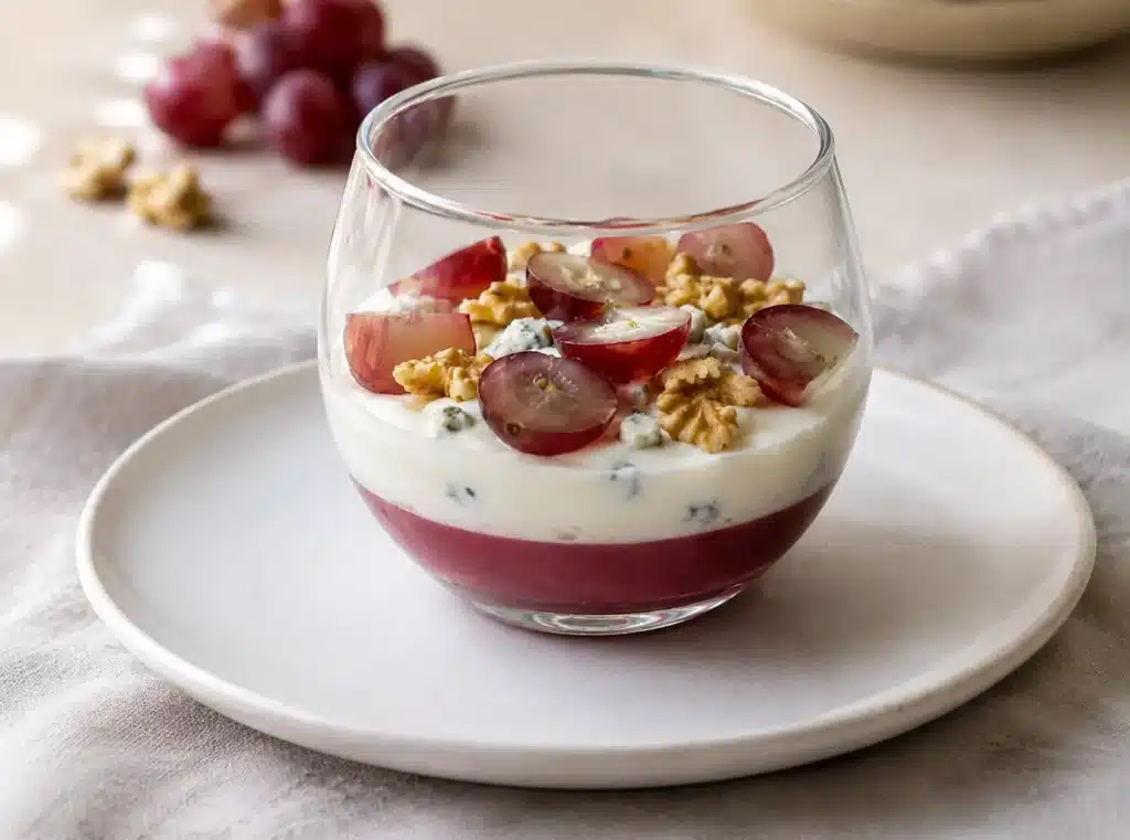 bavarois de roquefort aux raisins et noix torréfiées préparé au Thermomix