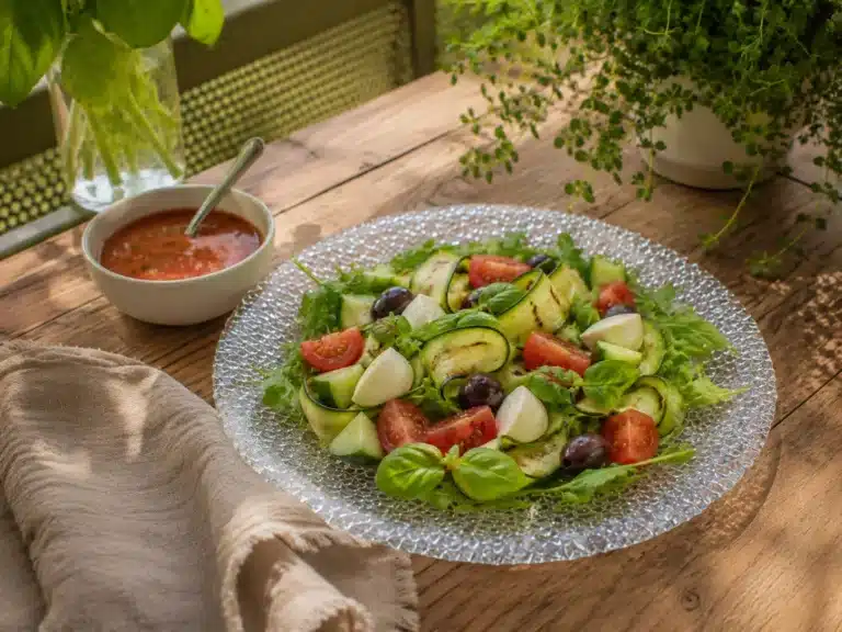 Vinaigrette à la tomate et salade de courgettes grillées avec mozzarella et basilic