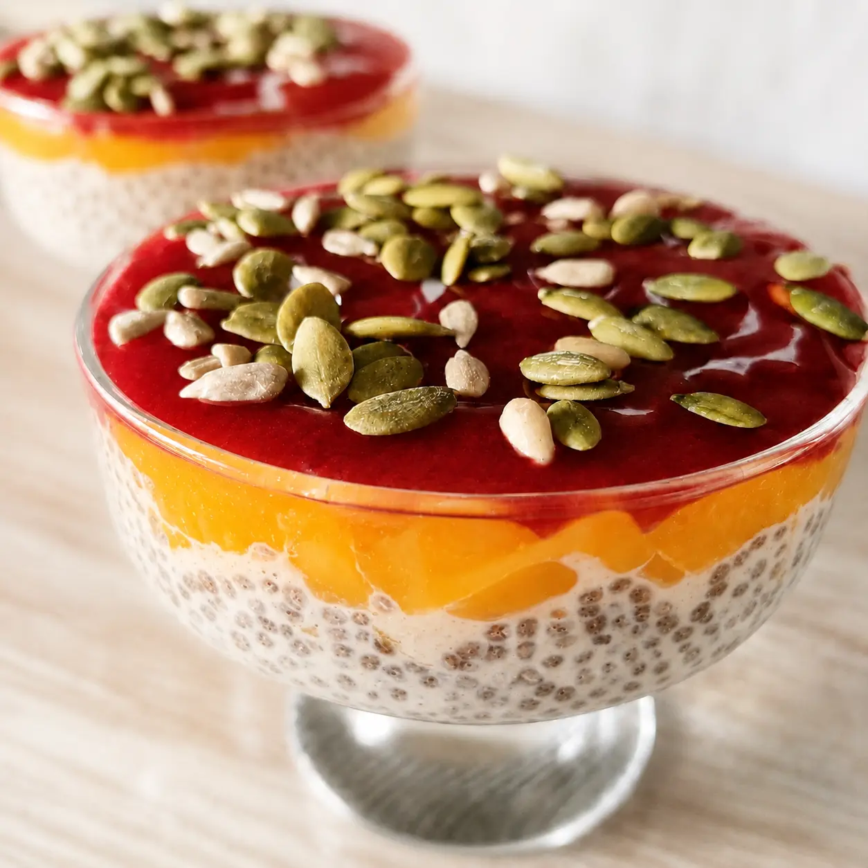 Coupe crémeuse de chia pêche framboise