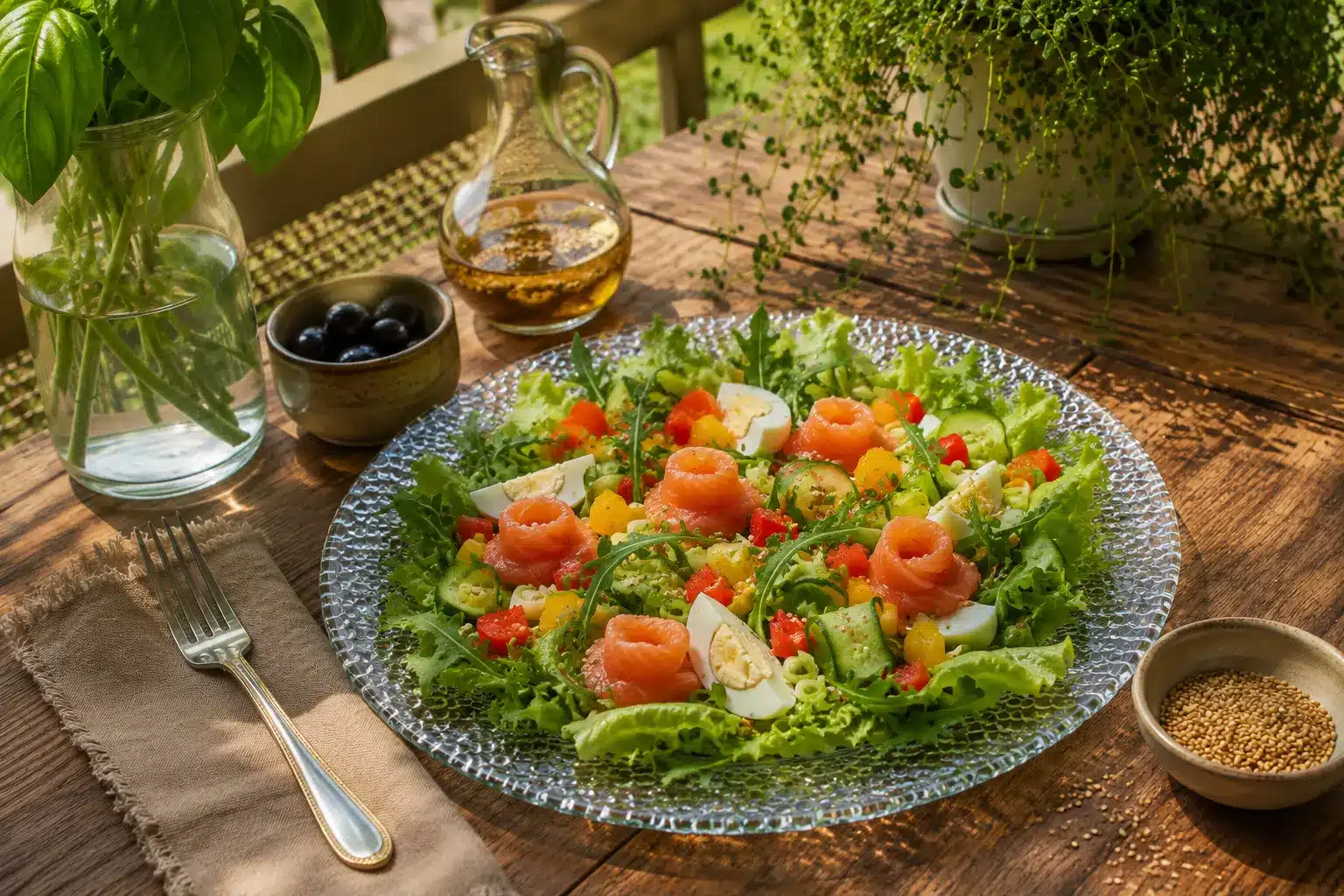 Vinaigrette à l’eau de tomate, assiette fraîcheur