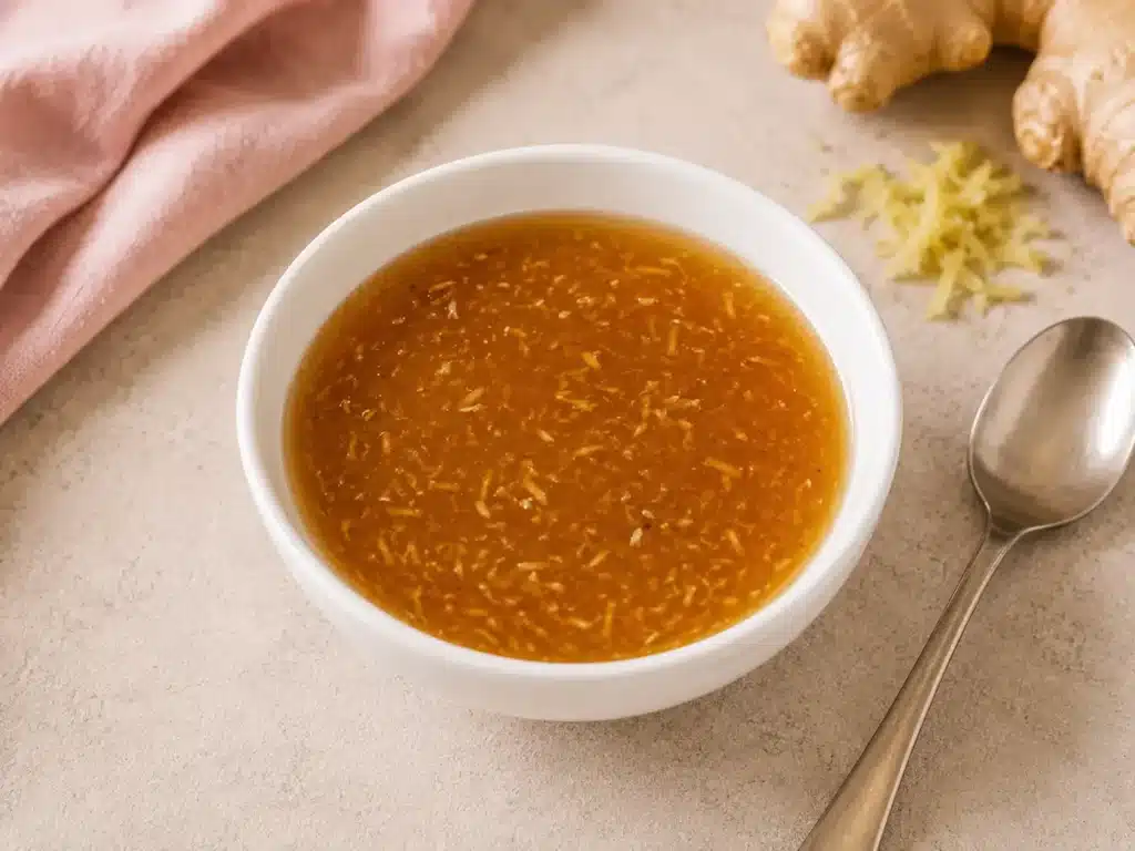 Vinaigrette asiatique au sésame, gingembre et miso dans un petit bol blanc, prête à servir.